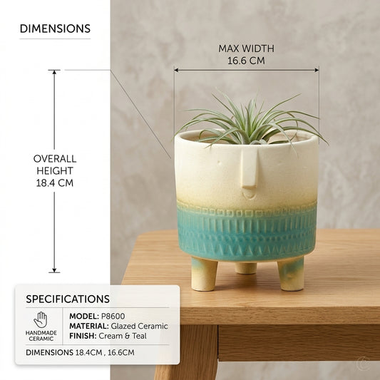 Teal-Cream flower pot